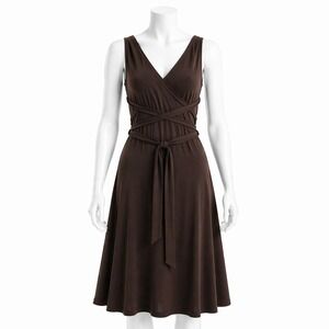 Lauren Ralph Lauren Womens Brown Bias Cut Wrap Tie Dress Sz L 90s Minimalist